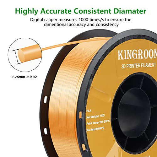 Kingroon Silk PLA Bundle 3D Printer Filament, Dimensional Accuracy +/- 0.03 mm, 10 kg Spool(22lbs)