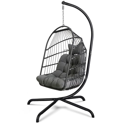 Chihee Egg Chair Foldable Wicker Rattan Hanging Chair Swing Chair Indoor Outdoor Patio Wicker Chair Hammock Chair with Stainless Steel Hanging Kit