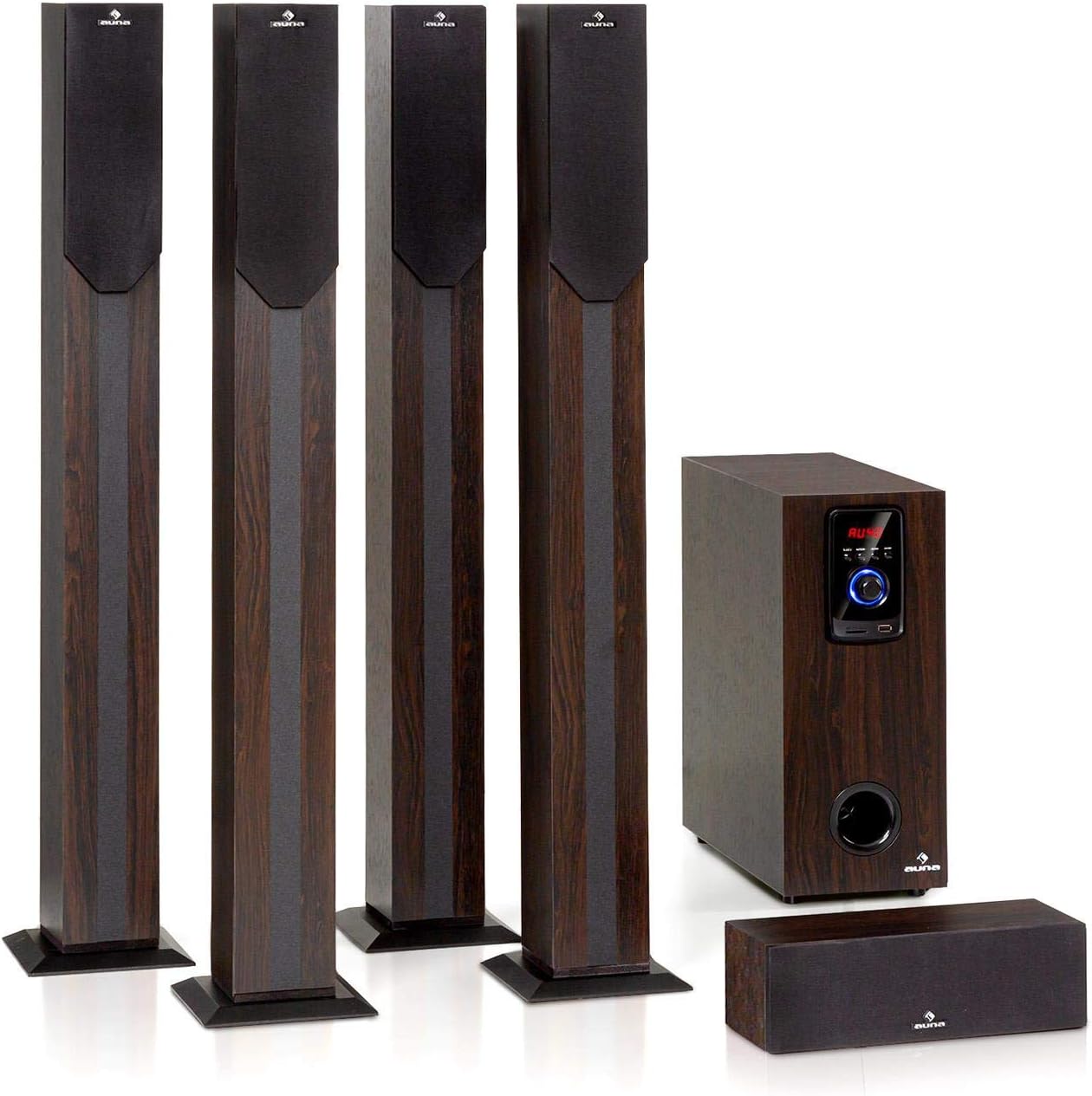 AUNA Areal Nobility Home Theatre System - 5.1-Channel Surround System, 120W RMS, 35W Subwoofer, Satellite Speaker, Bluetooth 3.0, USB, SD Slot