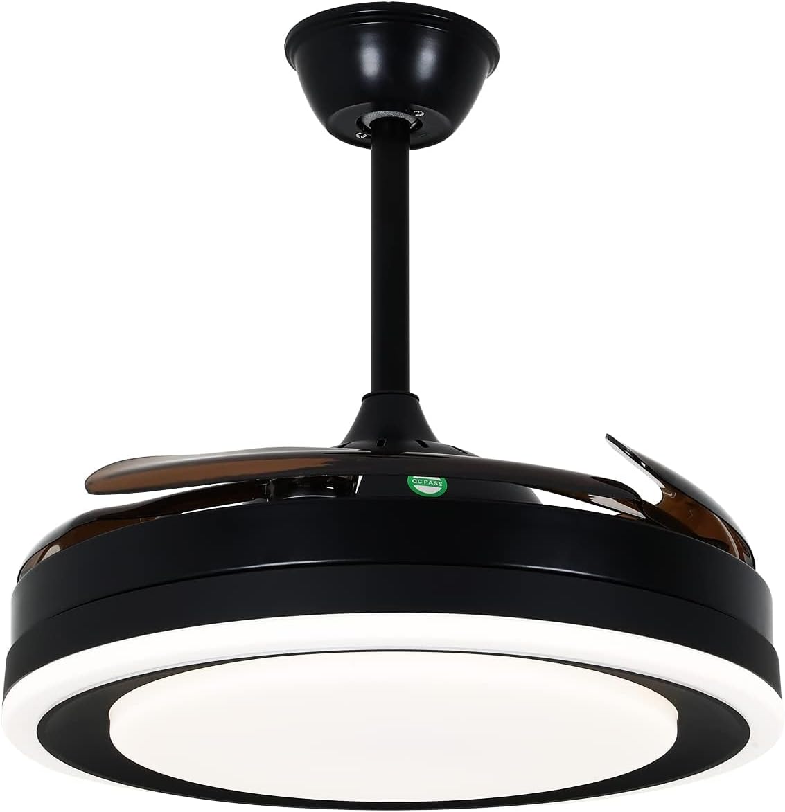 OUKANING 42 Inch Retractable Ceiling Fan, Reversible Fandelier with Lights Remote Silent Motor, 6 Speed, 3 Color Change, Timer