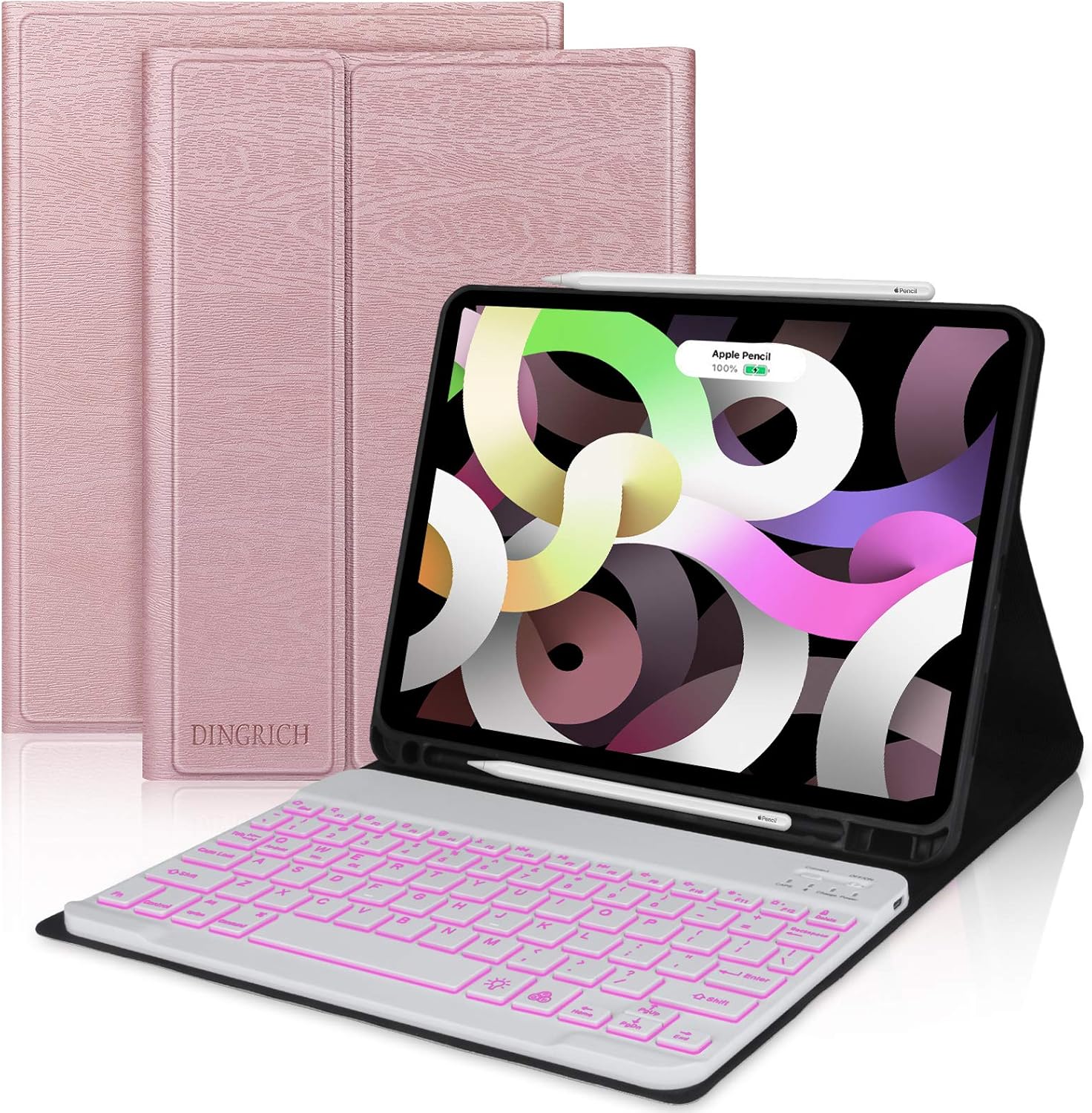 Touchpad iPad Air 5th Generation 10.9-inch 2022 Case with Keyboard, Magic Rainbow Keyboard with Pencil Holder