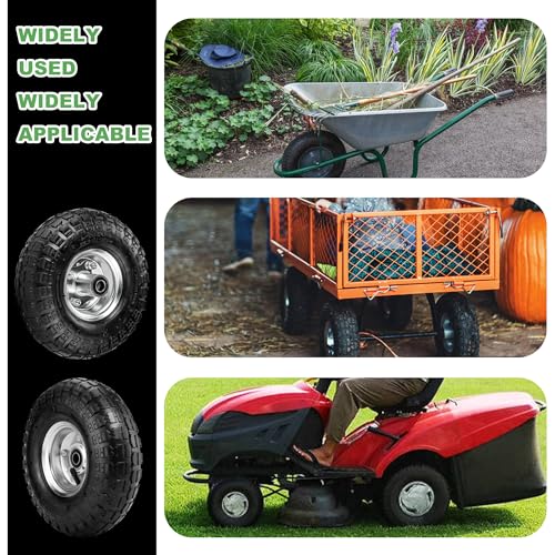 (2 Pack) 4.10/3.50-4 Tire and Wheel - 10 Inch Heavy Duty Pneumatic Tire with 5/8" Bearings and 2.2" Offset Hub - Compatible with Hand Truck