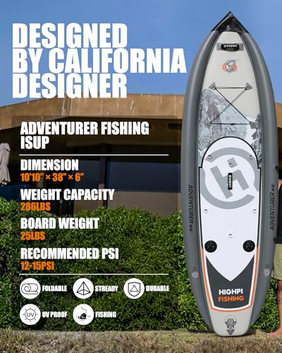 Highpi Inflatable Stand Up Paddle Board 11'x33''x6''W Premium SUP Accessories, Backpack, Wide Stance, Surf Control, Non-Slip Deck, Leash