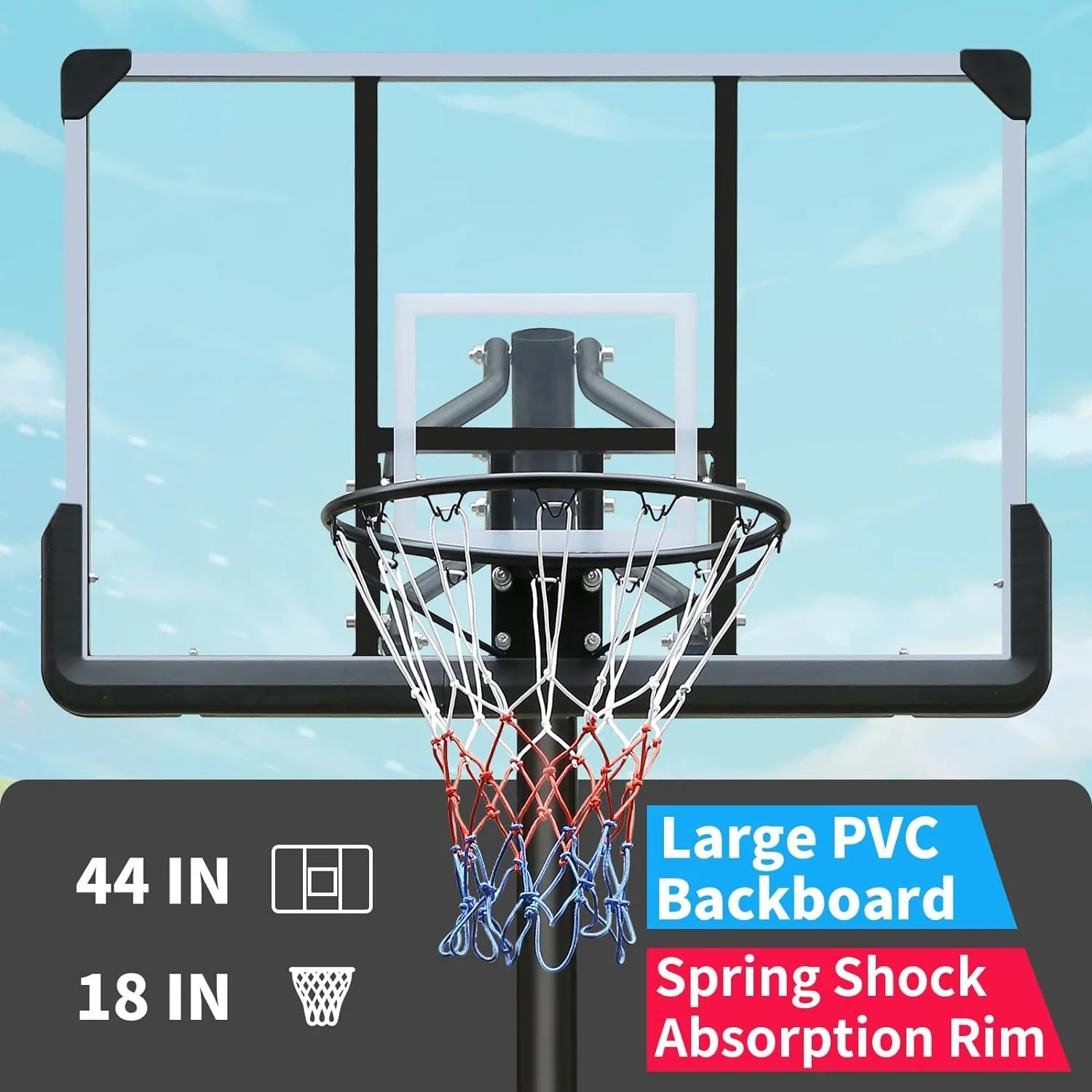 GIKPAL 44" Portable Basketball Hoop System,Height Adjustable 7.5-10FT with 44" shatterproof Backboard for Kids/Adults Indoor Outdoor with Wheels