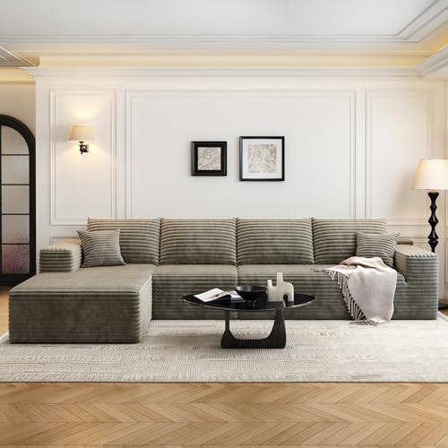 107.5" Cloud Modular Sectional Sofa with 1 Ottoman,Modern Minimalist Upholstered Couches, Comfort U Shaped Sofa for Living Room