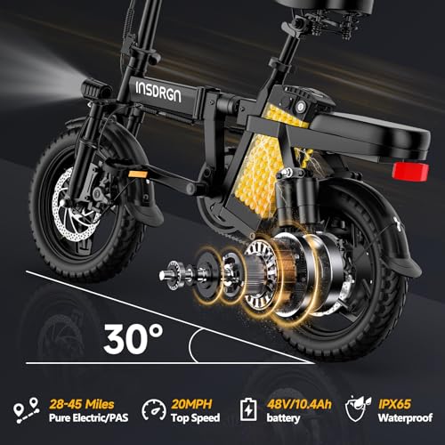 Folding Electric Bike for Adults, 20MPH Dual-Seat Ebike, MAX 45 Miles Range (PAS Mode) 499Wh Removable Battery, 9 Shocks Full Suspension, USB Charger