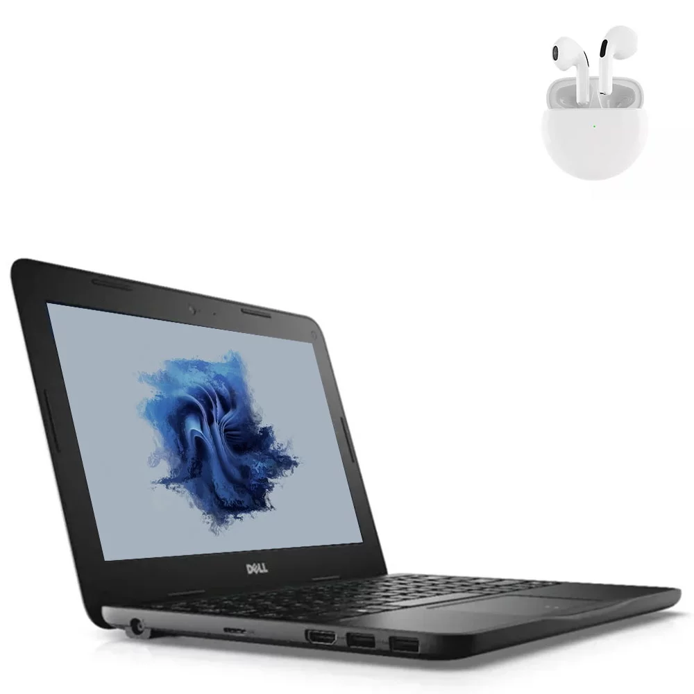 Restored Dell 3180 11.6" Laptop Computer Intel CPU 4GB RAM 128GB SSD Wi-Fi Webcam with Wireless Earbuds - Windows 10 PC (Refurbished)