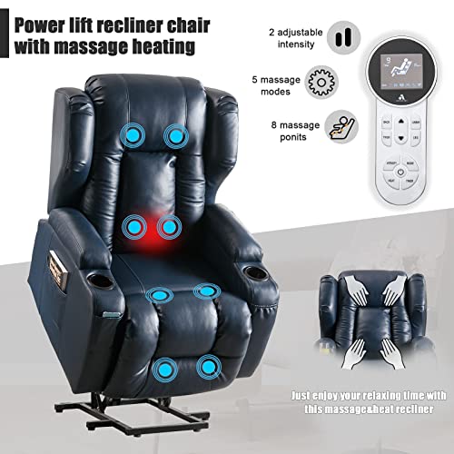 Lift Chair Recliner Power Lift Recliner Chair for Elderly Pregnant w/Massage Heat Infinite Position Electric Lift Recliner w/USB Port/Cup