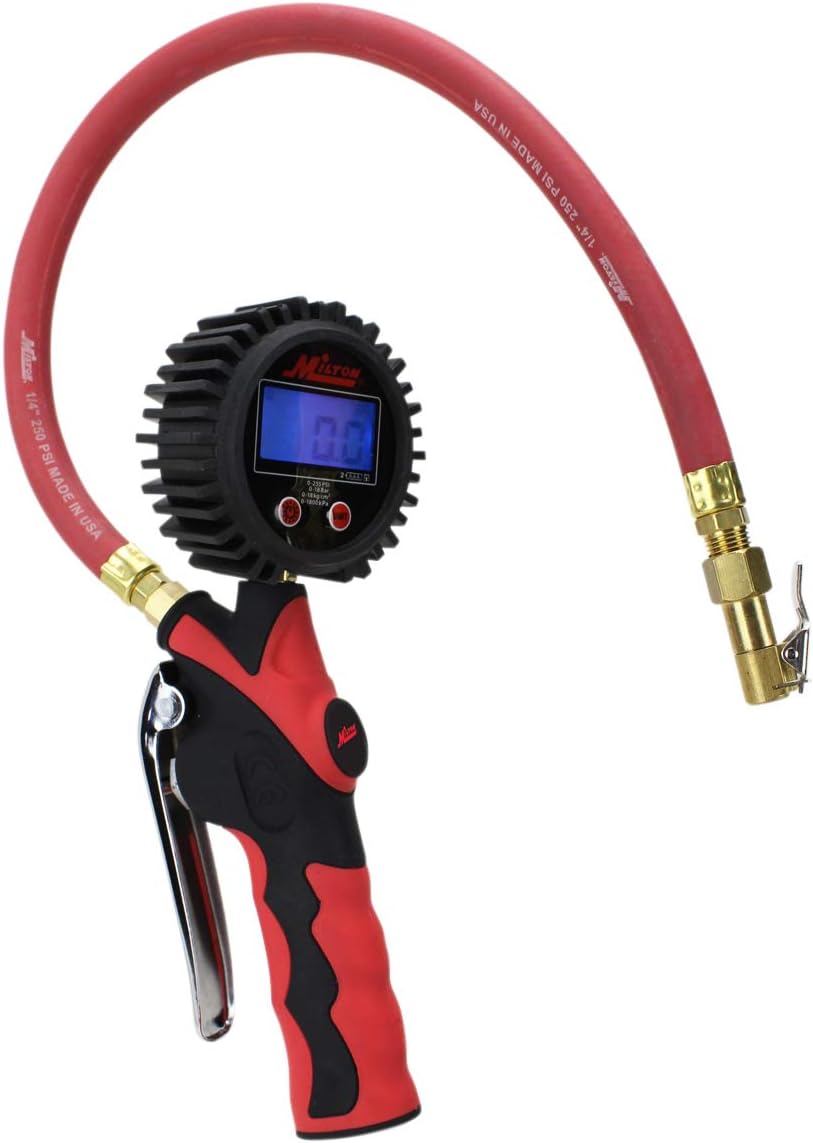 Milton Heavy-Duty Digital Tire Pressure Gauge and Inflator with Lock-on Chuck S-568, Easy to Read 0.1 Display, Pistol Grip Handle, 20” Hose