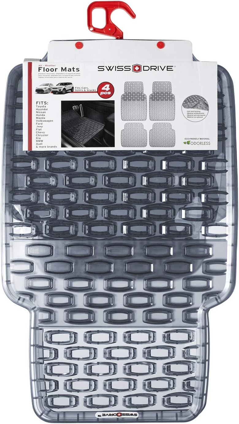 Swiss Drive Rubber Car Mats 4 pcs Shield Car Floor Mats Rubber Front Rear PVC Rubber Floor Mats for Cars SUV Van Truck – All-Weather Protection Mats