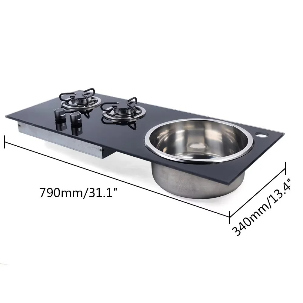 MIDUO 31" LPG Gas Stove, Two Burner Faucet Stove Gas Cooktop, Portable Double Outdoor Cooker with Sink Combo
