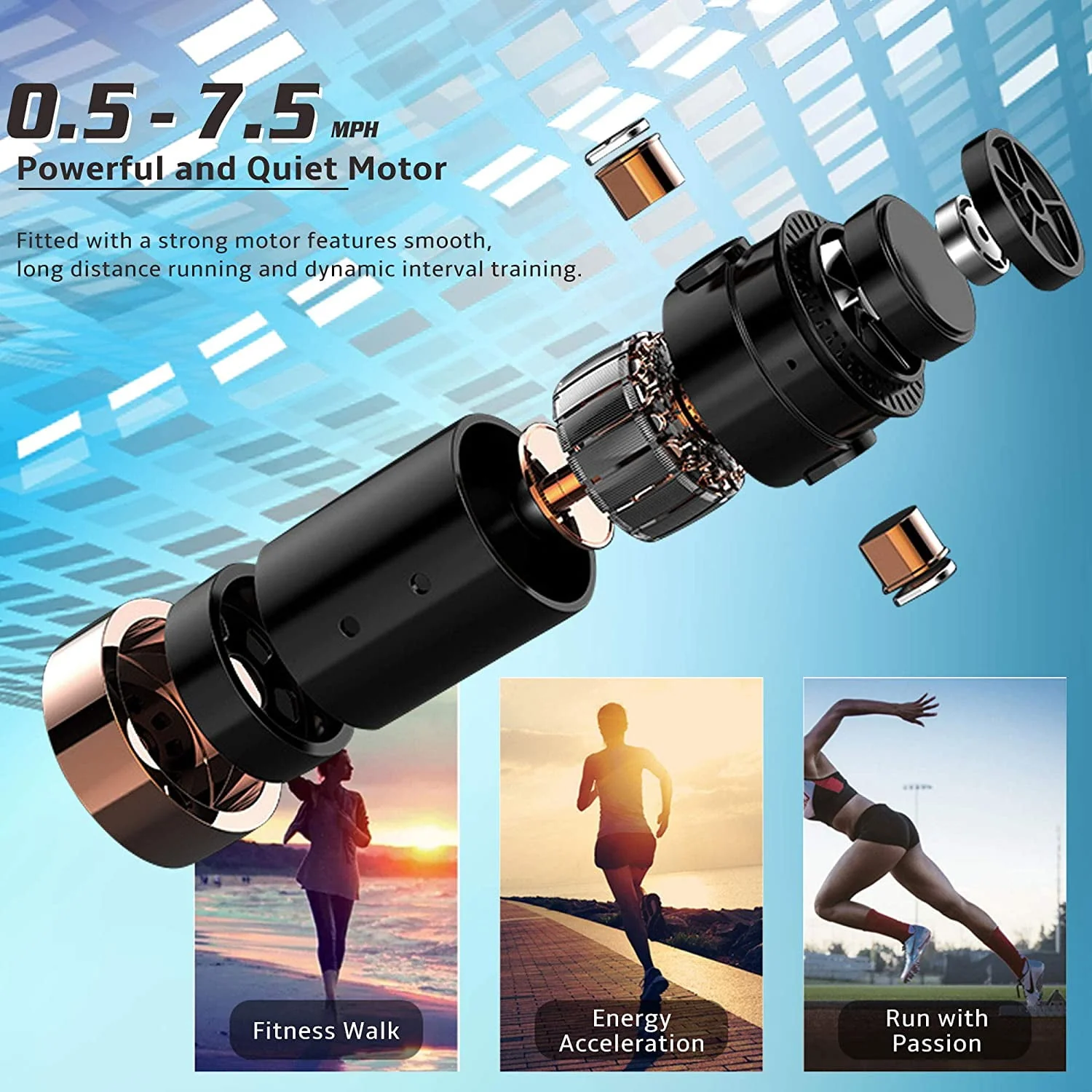 Foldable Electric Treadmill Motorized Running Machine Folding Easy Assembly Walking Jogging for Office Home Gym Workout