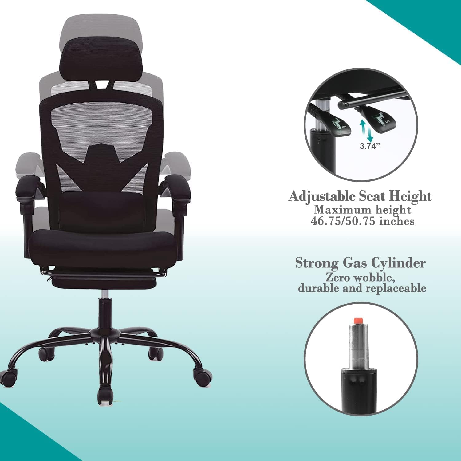 Ergonomic Office Chair, Reclining High Back Mesh Chair, Computer Desk Chair, Swivel Rolling Home Task Chair with Lumbar Support Pillow