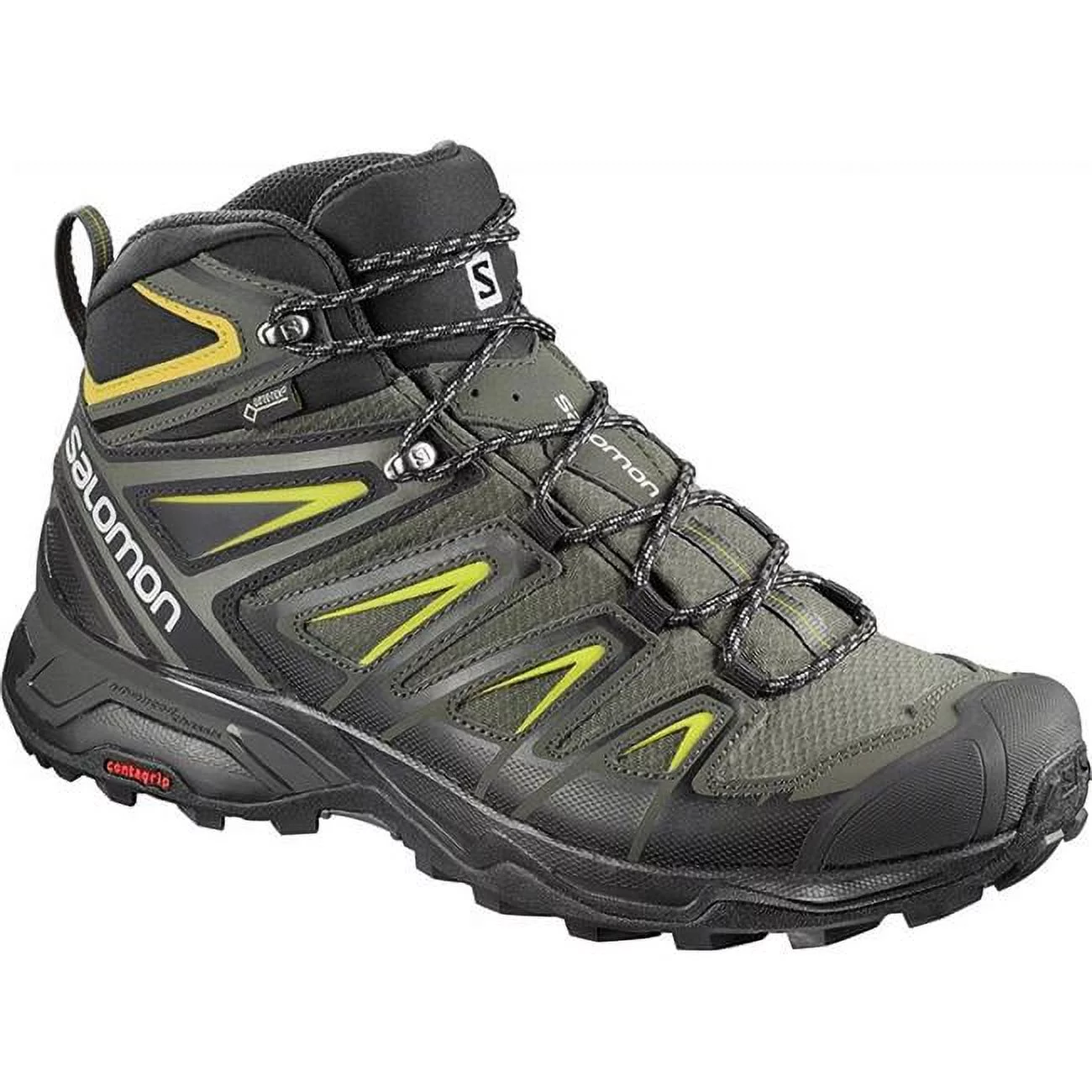 Salomon X Ultra 3 MID Gore-TEX Hiking Boots for Men, Castor Gray/Black/Green Sulphur, 10.5 - Radiant Selections
