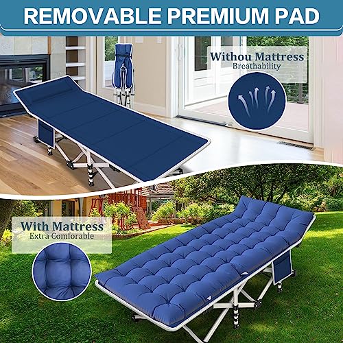 2 Pack Camping Cot with Mattress Comfortable Cot Bed Folding Cot Heavy Duty Cots for Sleeping with Carry Bag for Adults Kids Guest Bed Outdoor Indoor