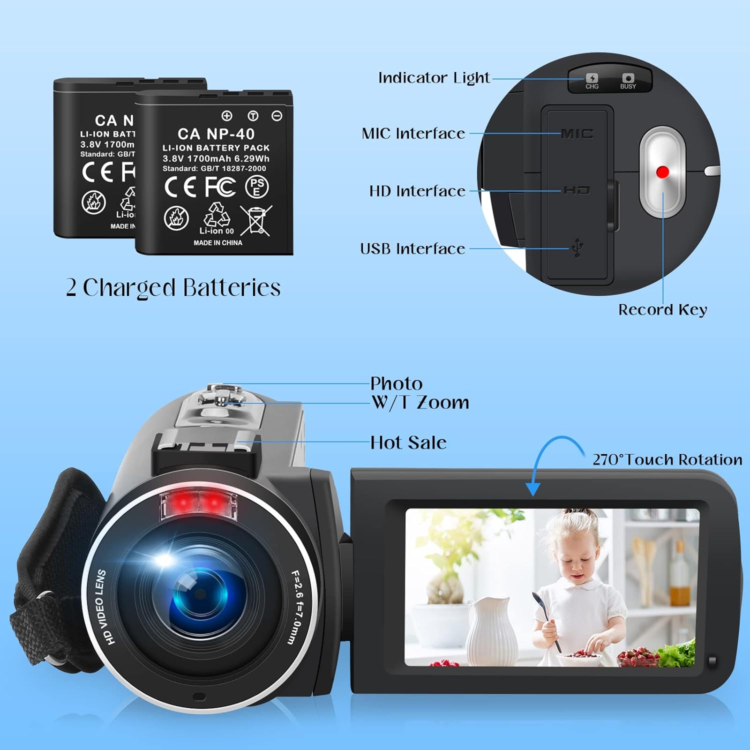 YouTube Video Camera 4k Vlogging Camera UHD 56MP with Night Vision WiFi 18X Zoom Camera with Mic