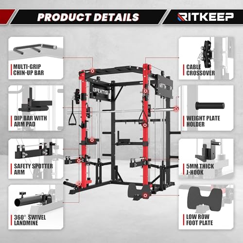 Smith Machine with Jammer Arms & Leg Press with Adjustable Dual Pulley Ratio (1:1 & 2:1), PMAX-4750 All-in-One Commercial & Home Gym Equipment
