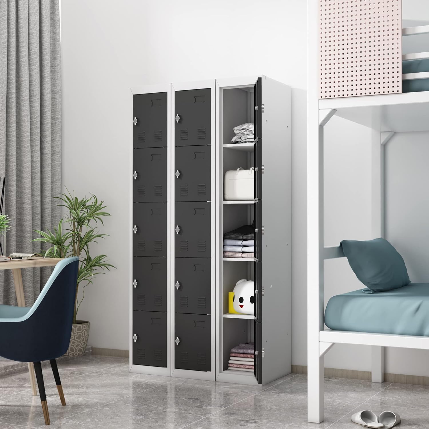 GangMei Steel Locker Storage Cabinet, Metal Wall Lockers for School, Gym, Home, Storage Cabinet Perfect for Office (5 Door)
