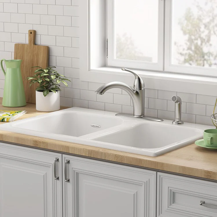 Quince 33" Equal Double Bowl Cast Iron Drop-In Kitchen Sink with 4 Holes