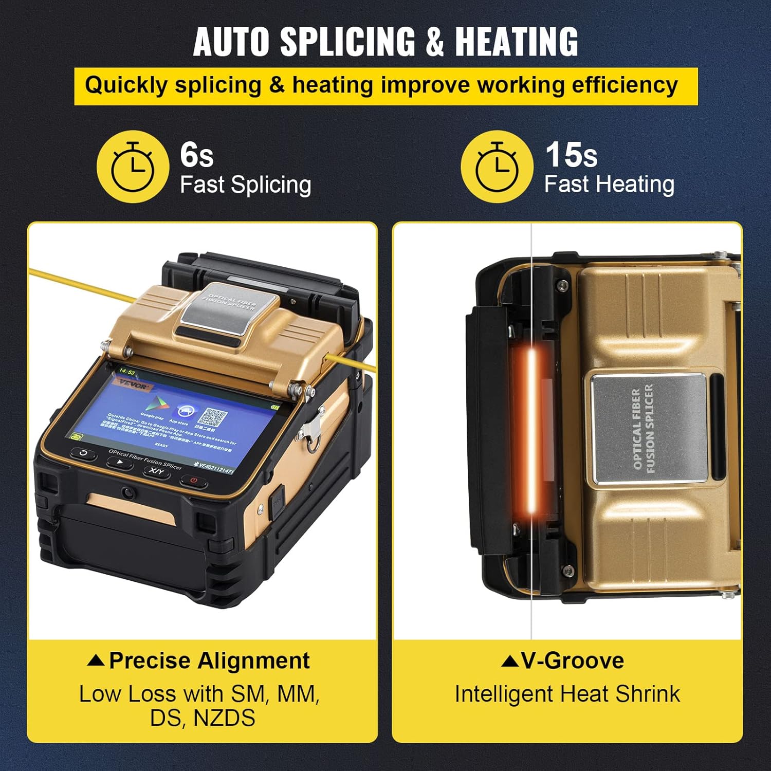 Mophorn Fiber Fusion Splicer AI-8 with 6 Seconds Splicing Time,Fusion Splicer Machine Melting 15 Seconds Heating