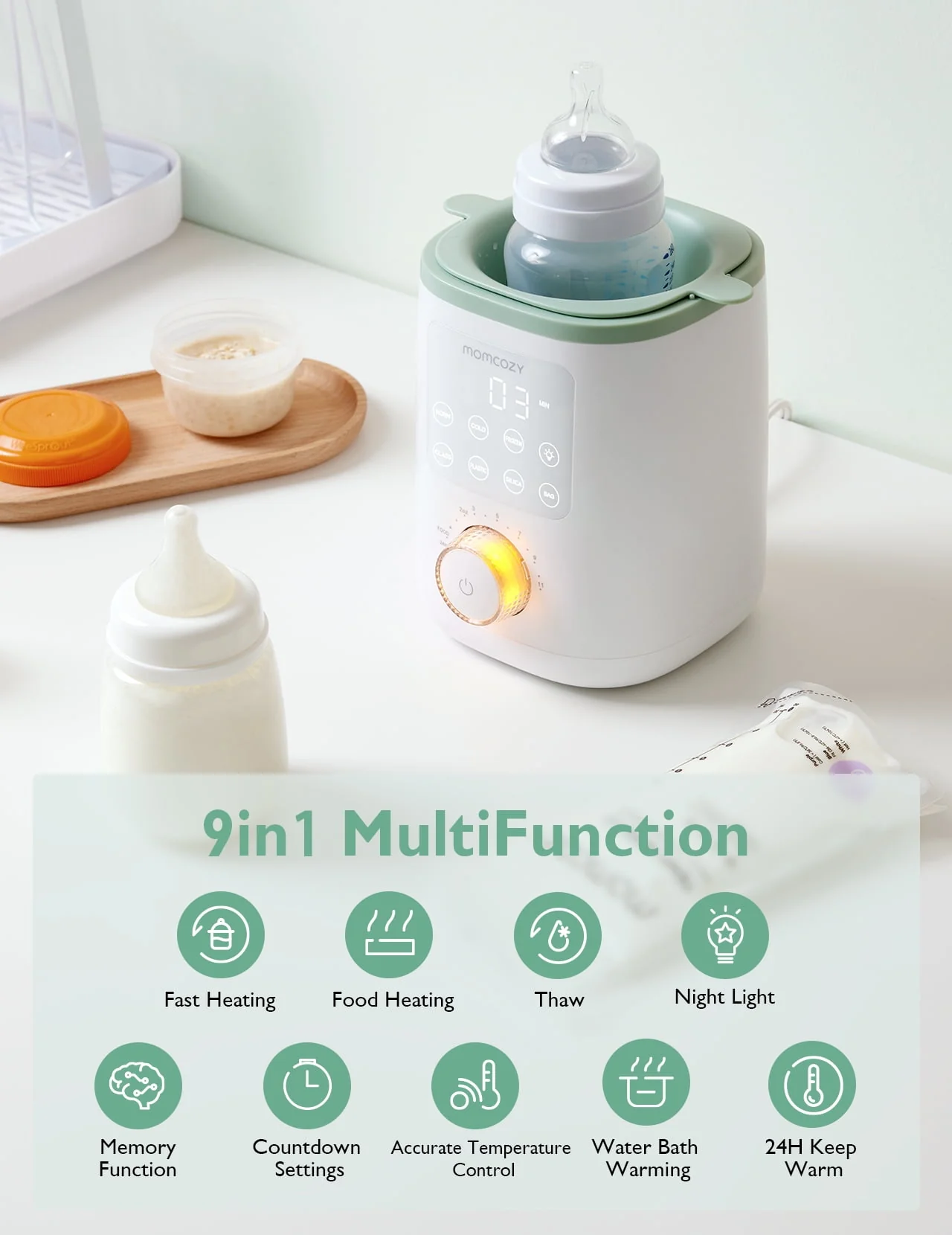 Momcozy Baby Bottle Warmer, 6-in-1 Baby Milk Warmer with Smart Temperature Control, Breastmilk Warmer, Fast Baby Food Heater, Steam Sterilizer