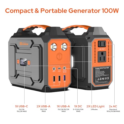 Portable Power Station with Foldable 40W Solar Panel, 100W Solar Powered Generator with Panels