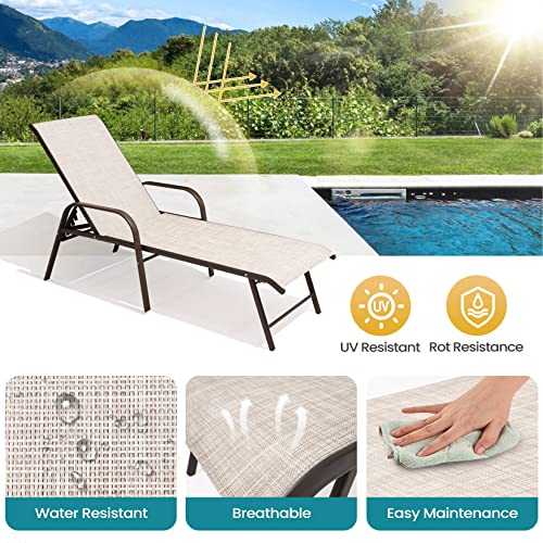 Pellebant Aluminum Pool Lounge Chairs Set of 2, Patio Chaise Lounge with Adjustable Backrest & Armrest, Pool Lounge Chairs Heavy Duty for Outside