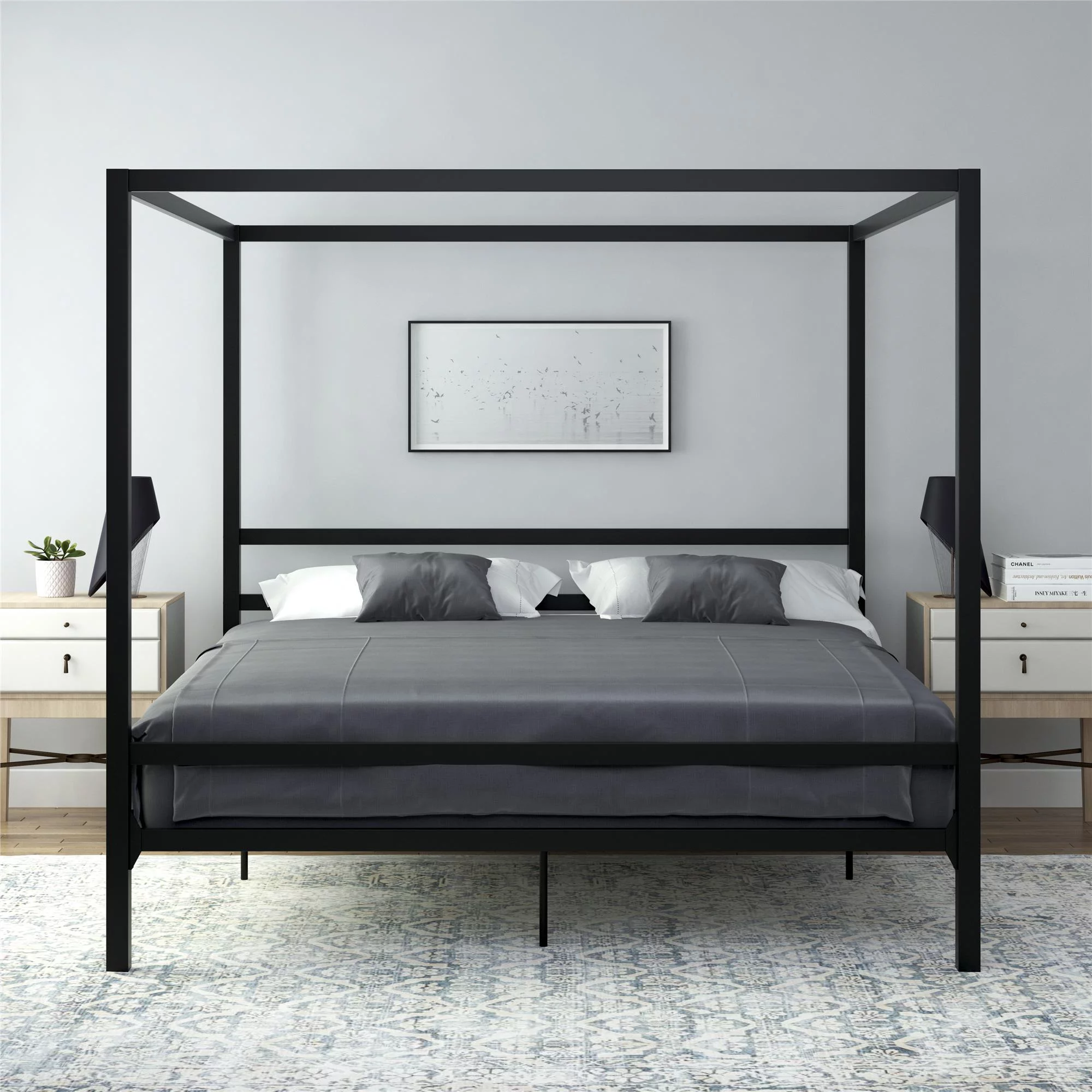 DHP Modern Metal Canopy Platform Bed Frame, King, Black