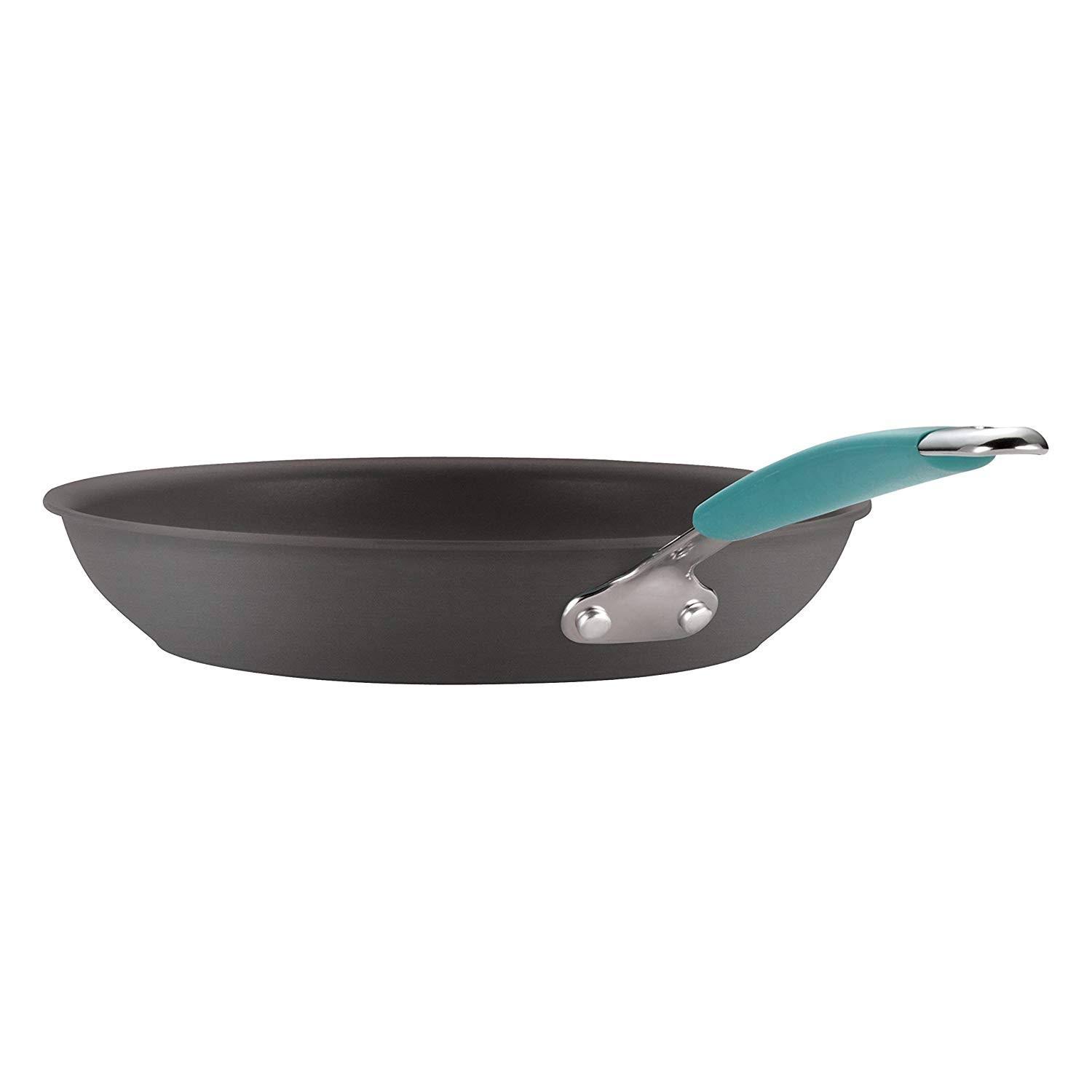 Rachael Ray Cucina 87641 12-Piece Cookware Set, Gray, Agave Blue Handles
