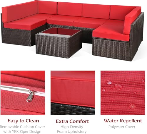 U-MAX 7 Piece Outdoor Patio Furniture Set, PE Rattan Outdoor Wicker Sectional Furniture Chair Set with Cushions and Tea Table