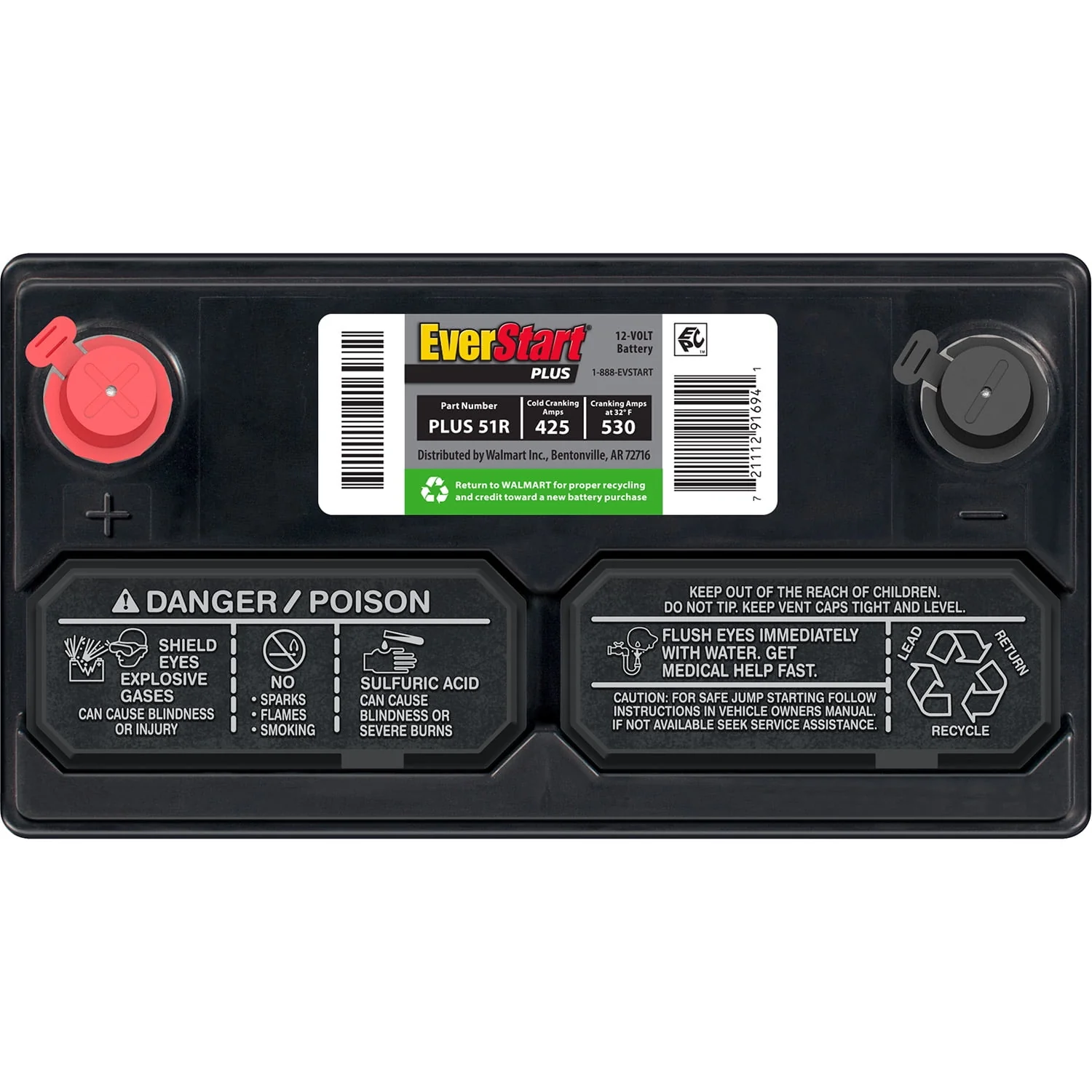 EverStart Plus Lead Acid Automotive Battery, Group Size 51R 12 Volt, 425 CCA