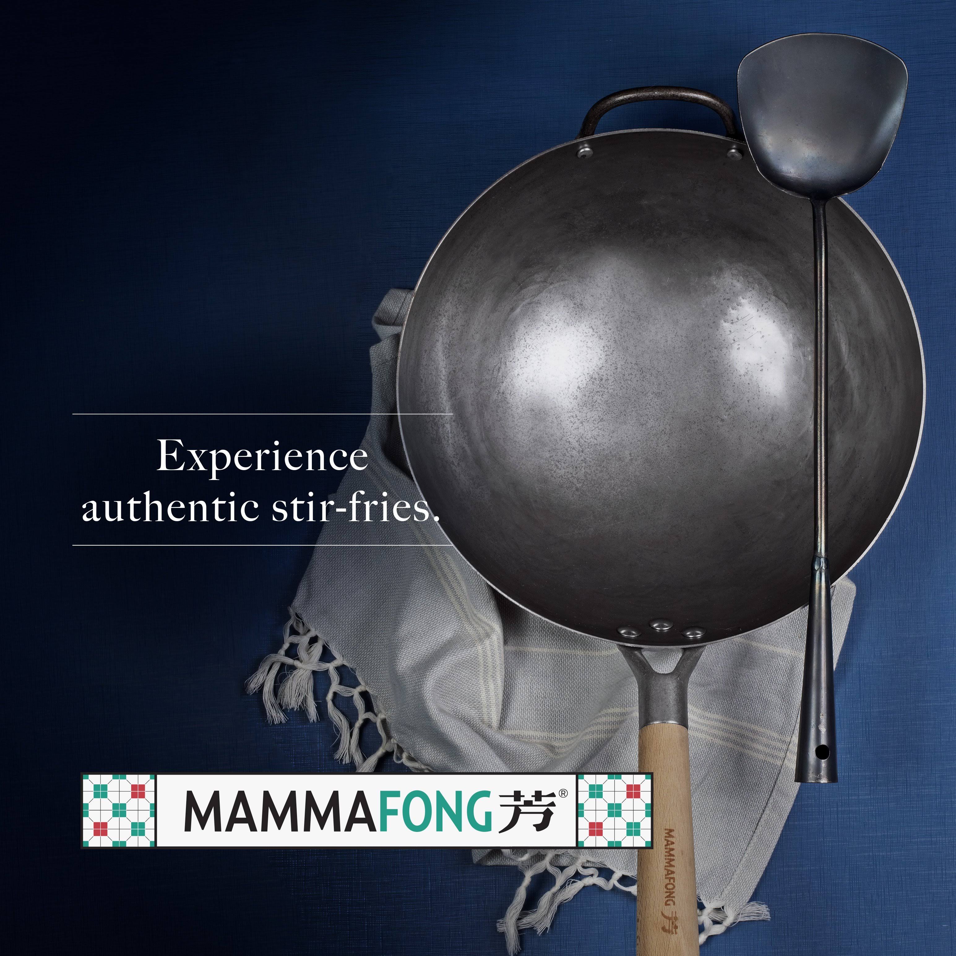 Authentic 14 inch Hand Hammered Round Bottom Carbon Steel Wok Set Starter Kit with Wok Spatula and Bamboo Brush CA Warehouse by
