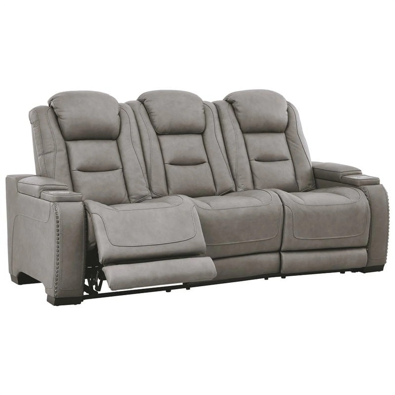 Bowery Hill Contemporary Leather Power Reclining Sofa in Gray