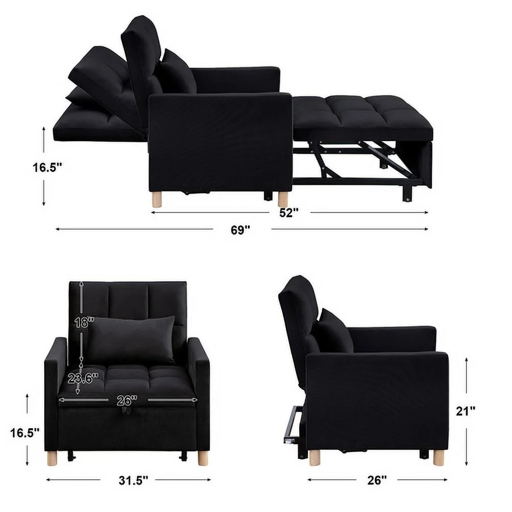 HESTINYSU Convertible Sleeper Sofa Chair Bed, Adjustable Chair with Pillow, Multi-Functional Sleeper Chair with soft velvet Fabric