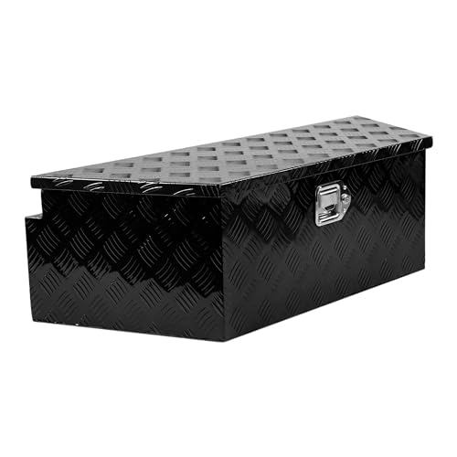Aluminum Trailer Tongue Tool Box, 5 Bar Tread Wide Utility Toolbox for Pick Up Truck Bed RV Storage Organizer Tool Box with Lock Keys