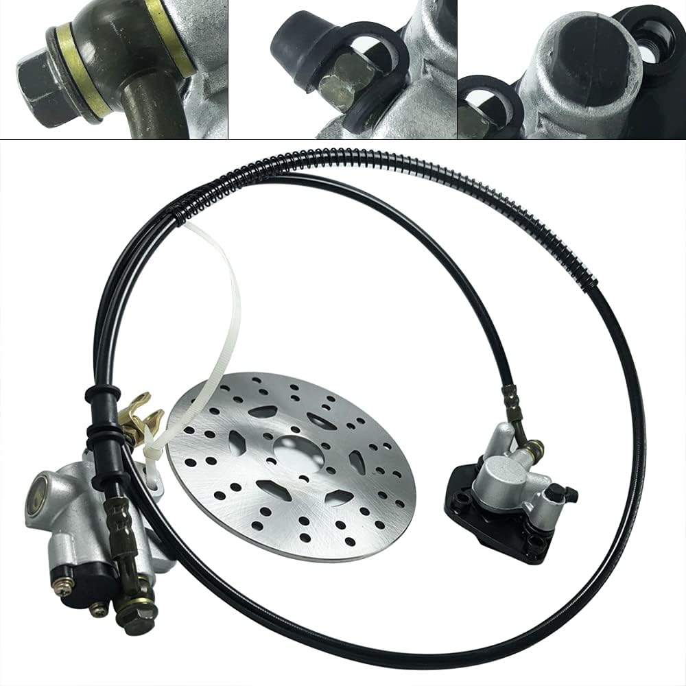 Rear Brake Caliper Assembly Rear Brake Disc For 50-125cc Go-kart Atvs w/1.55m Hose Pack of 2