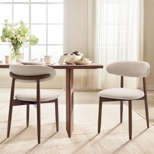 COLAMY Wooden Dining Chairs Set of 4, Modern Fabric Upholstered Dining Room Chair, Farmhouse Kitchen Chairs with Foot Pegs, Green