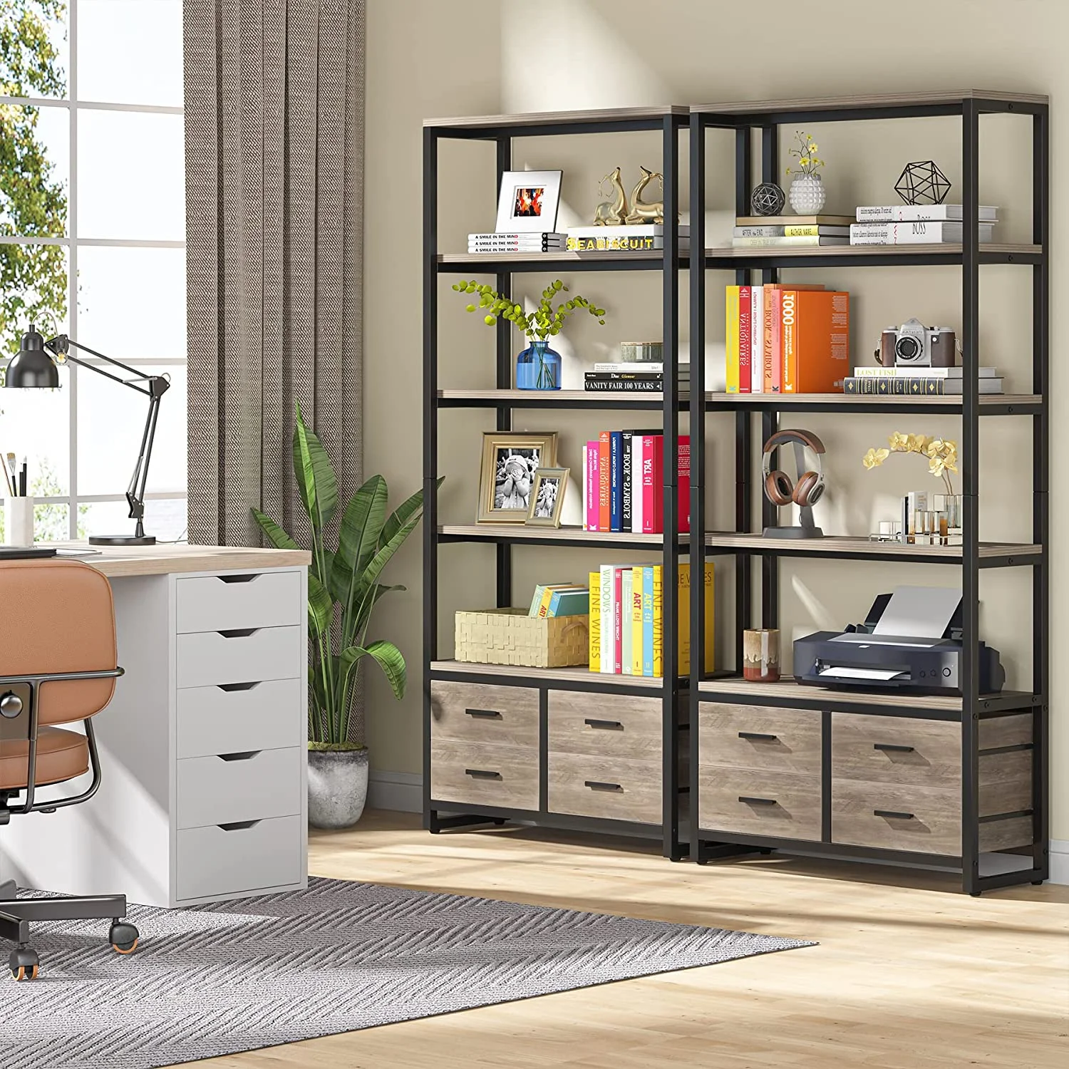Tribesigns 70.9" Tall Bookshelf, Etagere Bookcase with 4 Drawers