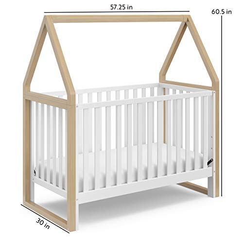 Storkcraft Orchard 5-in-1 Convertible Crib (White with Driftwood) – GREENGUARD Gold Certified, Canopy Style Baby Crib