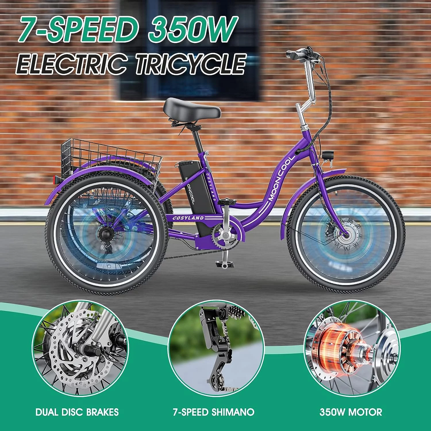 Mooncool 24 26 3 Wheel Electric Tricycle for Adults