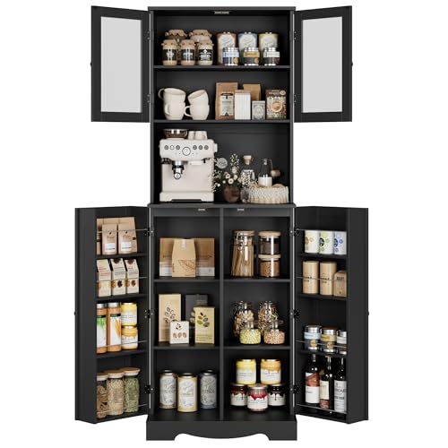HOSTACK 71'' Pantry Cabinet, Tall Storage Cabinet with Microwave Stand, Freestanding Kitchen Hutch with Doors and Adjustable Shelves