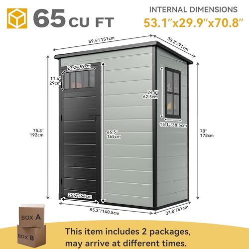 DWVO 6x4.4 FT Resin Storage Shed with Fence-Style and Side Windows, Lockable Door, and Vents for Garden, Backyard, Patio, Lawn, Brown