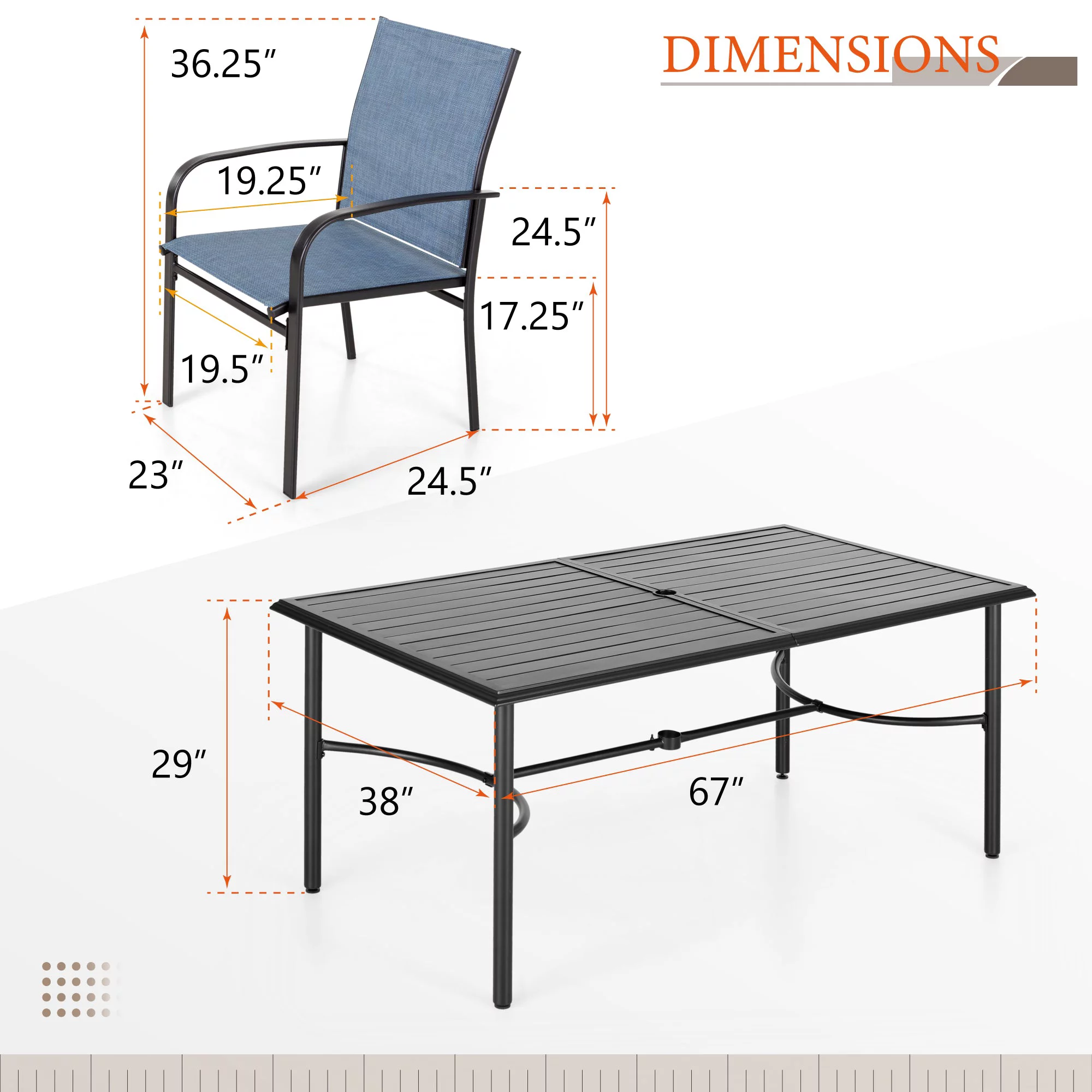 Sophia & William 7 Piece Patio Metal Dining Set 67" Dining Table and 6 Blue Textilene Chairs