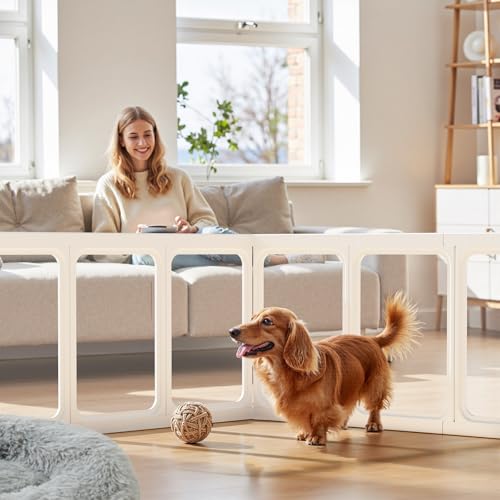 Clear Acrylic Dog Playpen - 11.6 sq.ft, 24" H 10 Planes Transparent Dog Fence Indoor, Sturdy Pet Pen for Puppy/Small Dog/Rabbit/Cat/Pig