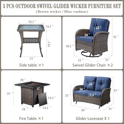 Patio Wicker Chairs Swivel Rocker - Outdoor Swivel Rocking Chairs Set of 2 with Rattan Side Table