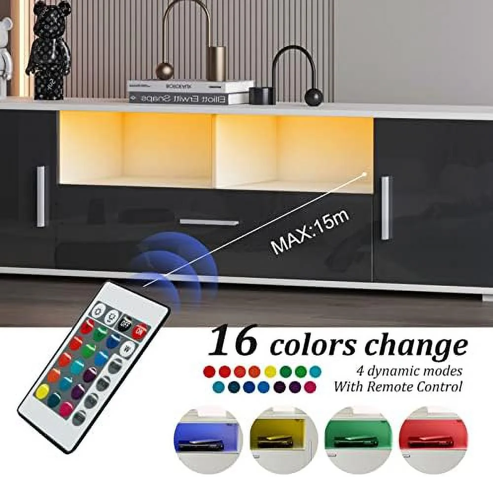 TV Stand with 2  Cabinets Entertainment Center for 65 inch TV Simple Television Media Console Table with 2 Open Shelves Wood TV Unit for  Living Room
