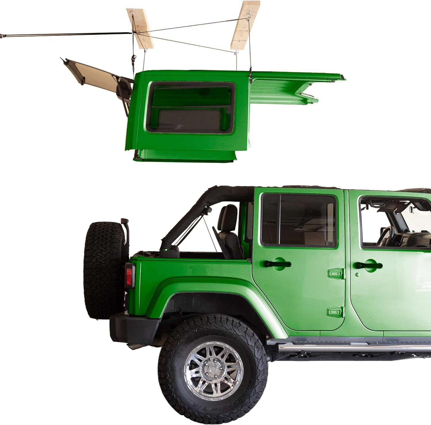 HARKEN - Hardtop Overhead Garage Storage Hoist for Jeep Wrangler and Ford Bronco, Self-Leveling, Safe Anti-Drop System, Easy One-Person Operation