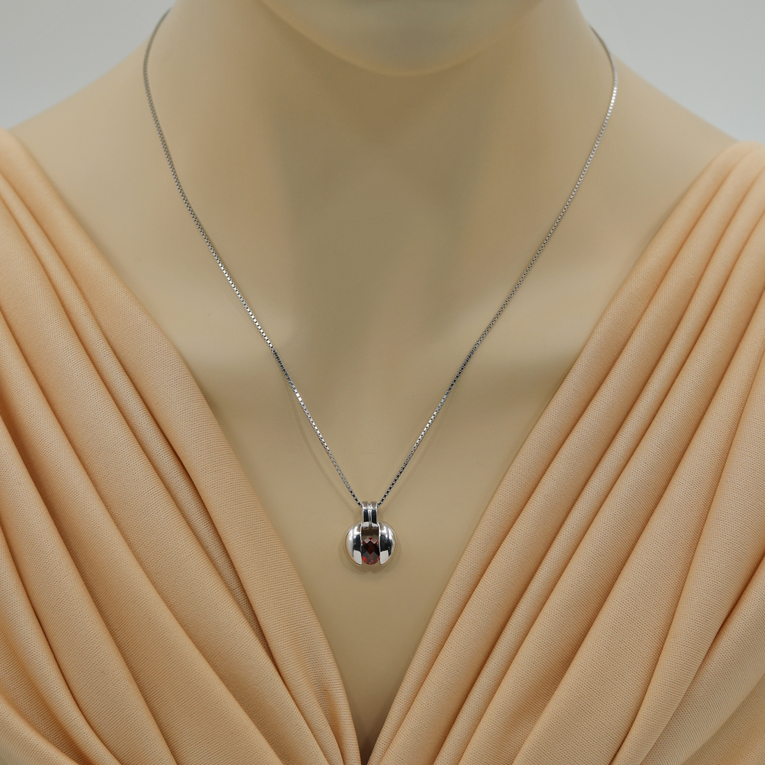 1 ct Oval Shape Red Garnet Pendant Necklace in Sterling Silver, 18"