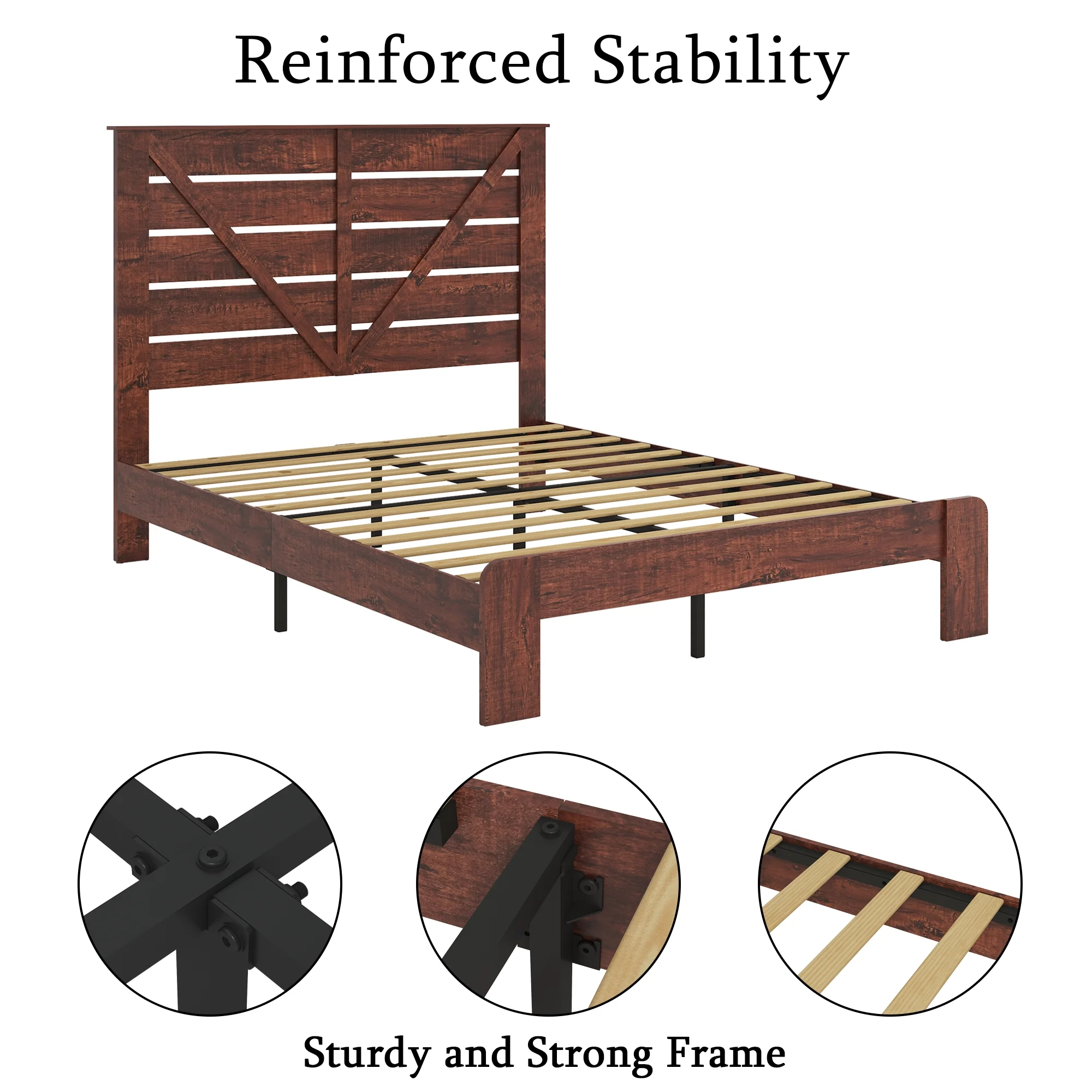 CoSoTower Queen Bed Frame Headboard , Wood Platform Bed Frame , Noise Free,No Box Spring Needed and Easy Assembly Tool,Large Under Bed Storage
