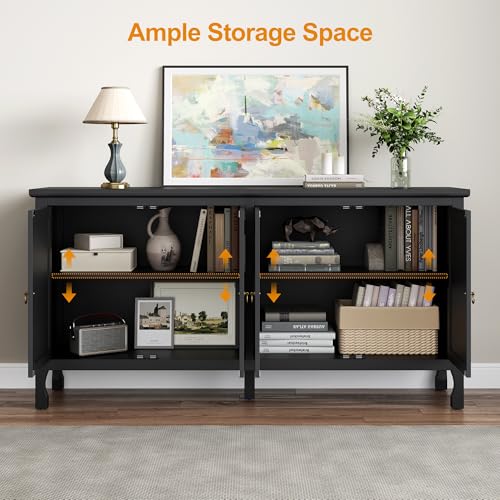 RoyalCraft Buffet Cabinet with Mirror Butterfly Carved Door, 63'' Sideboard Cabinet with Adjustable Shelves